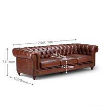 Load image into Gallery viewer, Jefferson Chesterfield 3 Seater Leather Couch - Brown
