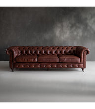 Load image into Gallery viewer, Jefferson Chesterfield 3 Seater Leather Couch - Brown
