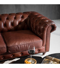 Load image into Gallery viewer, Jefferson Chesterfield 3 Seater Leather Couch - Brown
