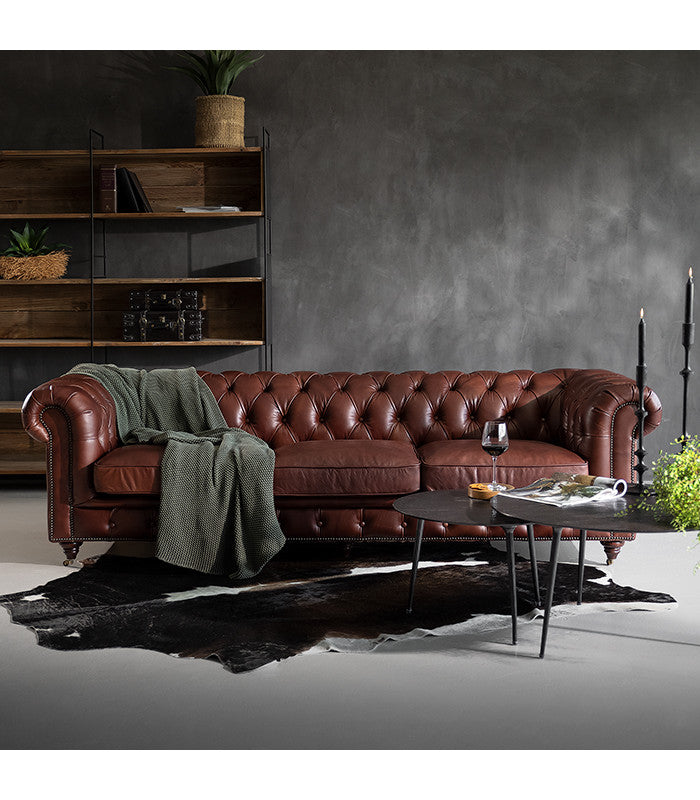 Jefferson Chesterfield 3 Seater Leather Couch - Brown